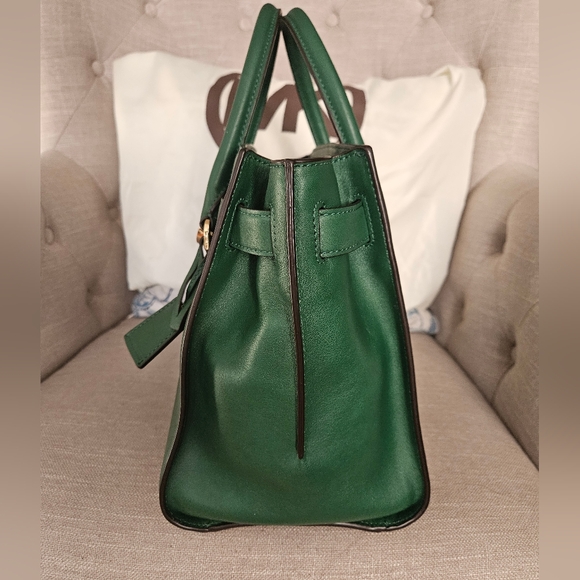 Michael Kors Hamilton Traveler Green Leather Satchel Bag - Picture 5 of 17